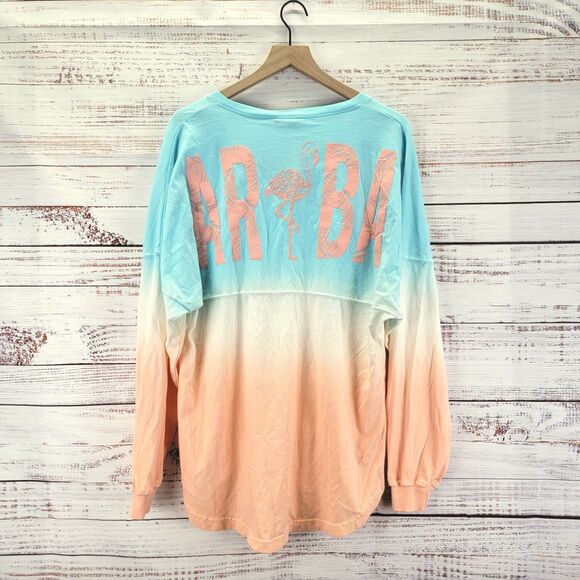 Spirit Jersey Womens Size L Ombre V Neck Aruba Tourist Long Sleeve Relaxed NWT - Picture 1 of 8